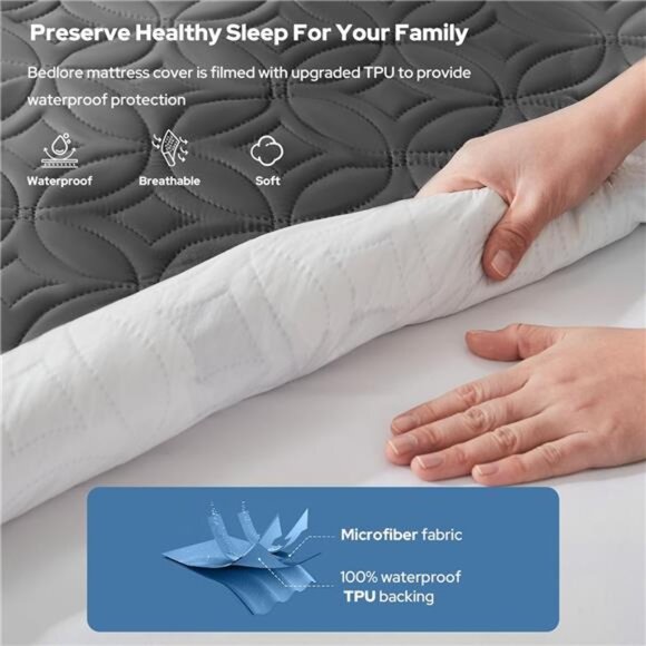 Waterproof Mattress Protector, King Size Mattress Pad with Deep Pocket - Picture 2 of 7